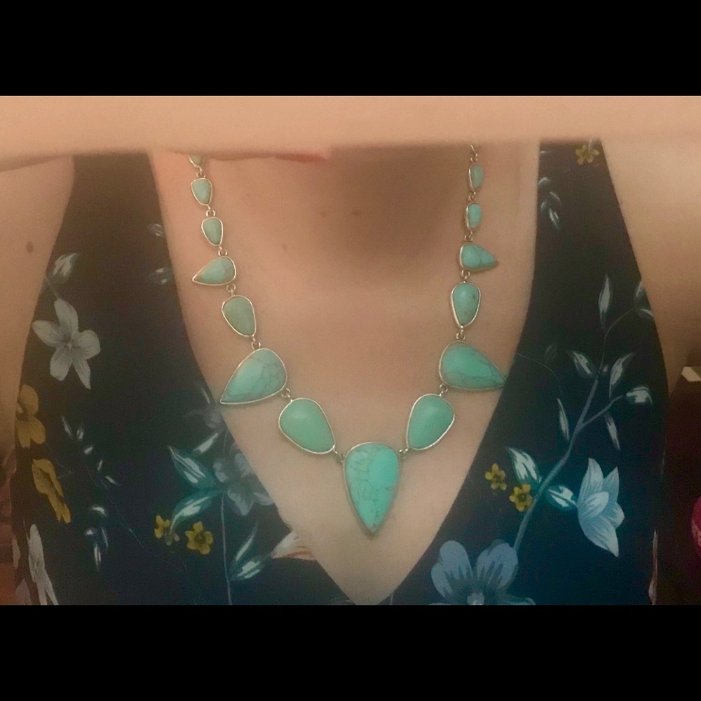 Lucky Brand Silver tone and turquoise necklace